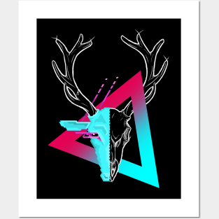 New Retro Wave Stag Skull Pixelart Posters and Art